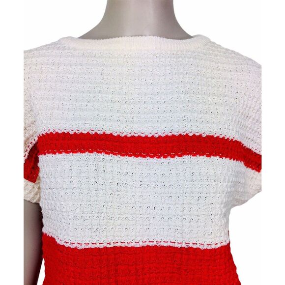 Vintage 80s Liz Sport Color Block Waffle Knit Short Sleeve Pullover Sweater Top - Picture 6 of 7